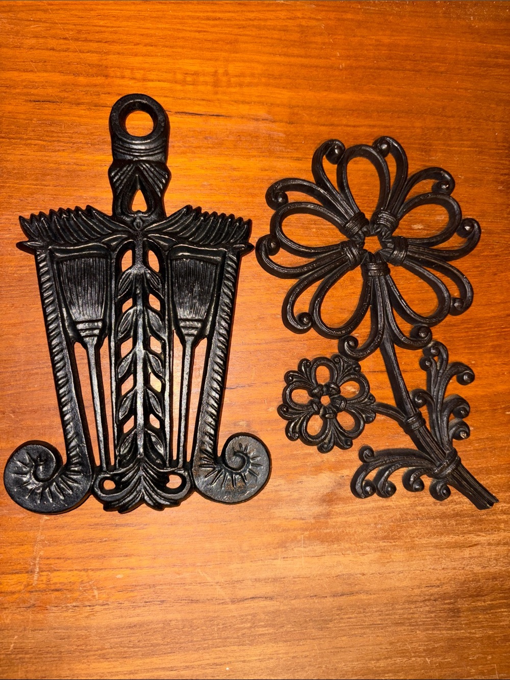 Black Decorative Faux Cast Iron Wall Accents Floral & Broom Design Kitchen Witch
